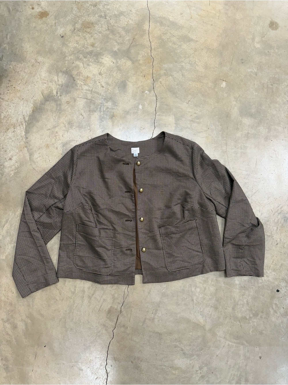 a new day Brown Checked Collarless Button Blazer
